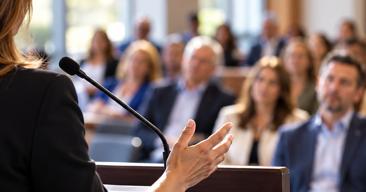 Conference Speaker Addressing Audience Conference Speaker Addressing Audience